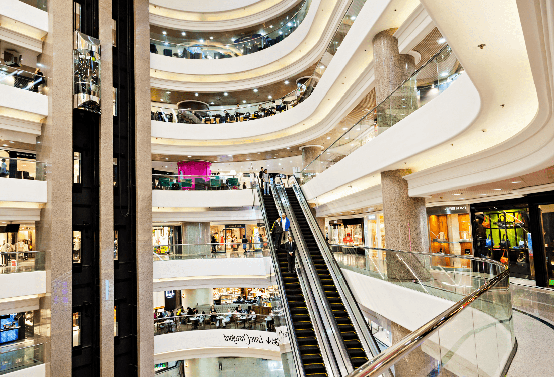 A shopping mall which represents a brands visibility with custom window graphics